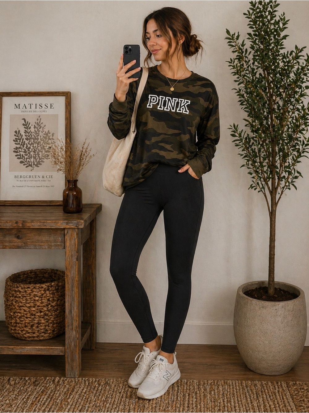 PINK Victoria's Secret Camo Crewneck Tee — Olive & Black